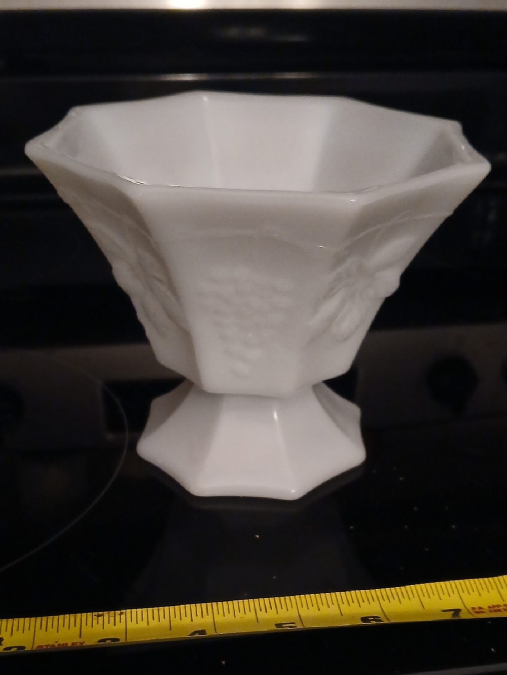 White Milk Glass Decorative Compote Dish 5 Inches Tall.  Octagon Shape